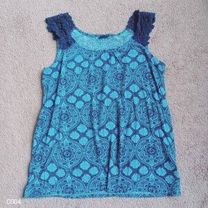 Faded Glory‎ Weave Shoulder Strap Tank Top Women Sz S Sleeveless Totem Crew Neck